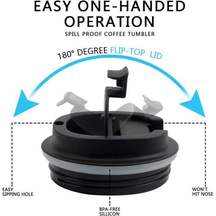 Термокружка для кави з кришкою, 380 мл, з подвійними стінками, з нержавіючої сталі, для гарячих та холодних напоїв, кави, води та чаю (чорна)