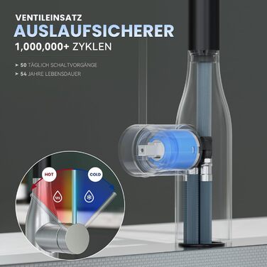 Кран кухонний висувний CECIPA, 360° поворотний, чорний, з витяжним виливом, міцний, без витоків, проста установка, з домішувачем для раковини (щіткова поверхня & чорний колір)