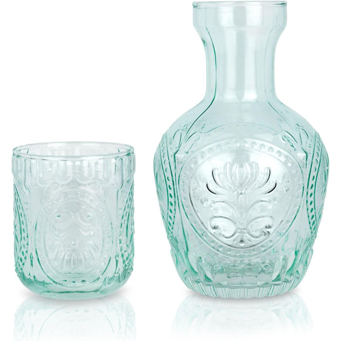 Curator Home Vintage Nightstand Water Carafe and Glass Set - 750 ml Capacity - Elegant Glass Jug for Water, Juice, or Wine - Stylish Home Decor for Kitchen or Dining Room (Light Blue)