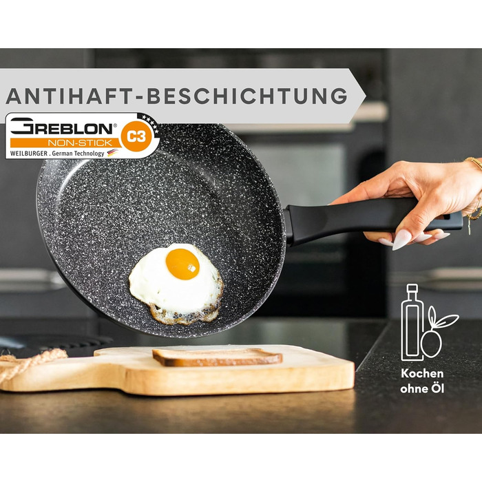 Набір сковорідок DIVORY 3 шт. (20, 24, 28 см) з антипригарним покриттям для всіх плит – універсальні сковороди з ергономічними ручками, придатні для миття в посудомийній машині