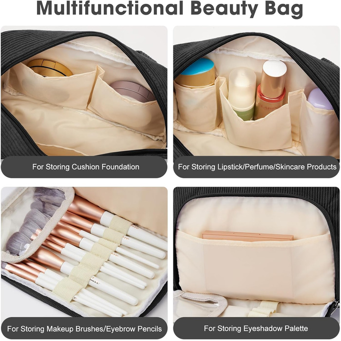 Косметичка для жінок Kalidi з багатьма відділеннями та відділенням для пензликів - велика органайзер для макіяжу та косметики, валіза, чорно-зелений колір