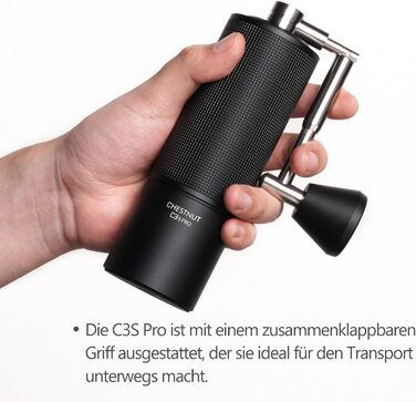 Кавомолка ручна TIMEMORE Chestnut Ganzmetall C3S Pro, чорна: керамічний жорно, ємність 25г