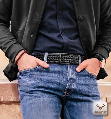 Чоловічі ремені BULLIANT 2 шт. в наборі, плетені шкіряні ремені для гольфу, повсякденного носіння та джинсів, 3,5 см, регульована довжина 120 см (36'-40'), чорний/світло-коричневий, 8115