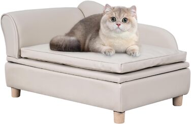 Софа для собак та котів Yoonnie room з PU-шкіри з місцем для зберігання, дерев'яний каркас, подушки, ліжко для маленьких тварин, софа для цуценят та котів (Перловий білий)
