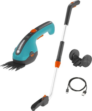 Акумуляторні ножиці для трави Gardena ClassicCut Li, 8 см, з телескопічною ручкою та колесами, LED-індикатором заряду, швидка заміна лез без інструментів