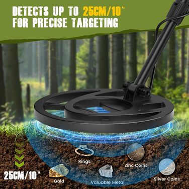 Металошукач з водонепроникною котушкою, регульована штанга, регульована довжина, чутливість та аудіо, легкий для дорослих та дітей, режими 'Всі метали', 'DISC', 'PP', LCD-дисплей