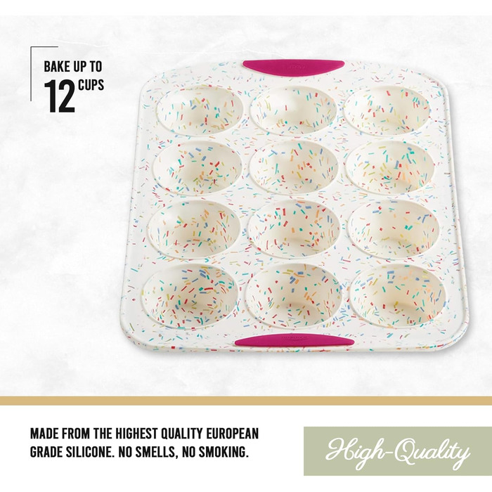 Trudeau Muffin Mold made of structured silicone, for 12 muffins, confetti/fuchsia
