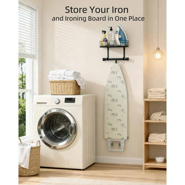 Настінна підставка для прасувальної дошки THYGIFTREE, сіра, з полицею для зберігання