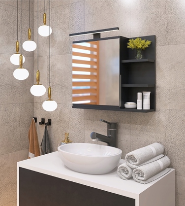 Шафа в ванну кімнату BETTER HOME, чорний матовий, з LED-дзеркалом