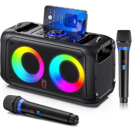 Караоке-машина JYX з 2 бездротовими мікрофонами, портативна Bluetooth-колонка для дорослих та дітей, PA-система, підтримка TF-карт/USB, AUX-вхід, TWS, модель T22T