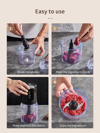 Електричний міні-подрібнювач 500 мл, кухонний комбайн 300 Вт з 4-ма нержавіючими лезами та 2 швидкостями, мультиподрібнювач для овочів, м'яса, горіхів, соусів та дитячого харчування