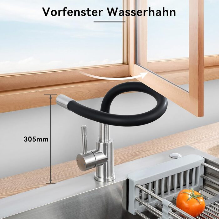 Кран кухонний CECIPA SOFETIY SERIE чорний матовий, з гнучким гусаком 360°, для високого тиску, з нержавіючої сталі, для мийки, однорегуляторний