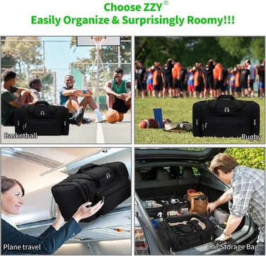 Sports Bag, Travel Bag, Fitness Bag with Shoulder Strap, Weekend Bag for Women and Men (Black, 40L)