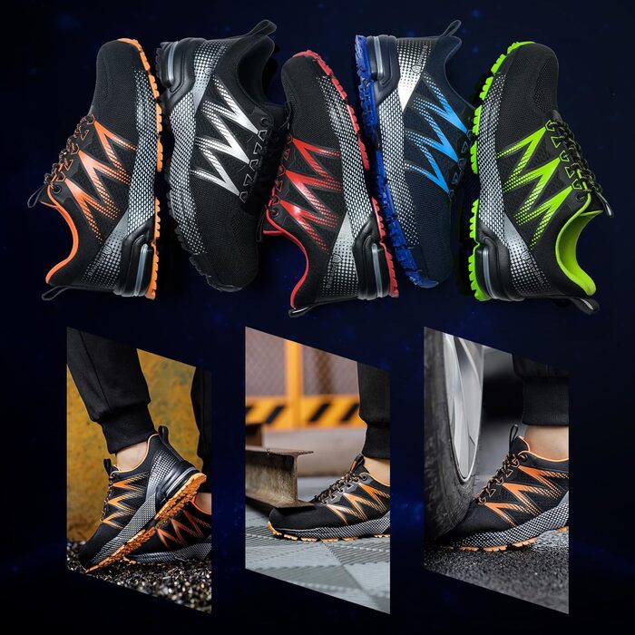 Робочі черевики Nasogetch для чоловіків та жінок. Безпекові черевики з металевим носком, спортивного стилю, з антиковзким покриттям, дихаючі, розміри 36-48 (38 EU), помаранчеві