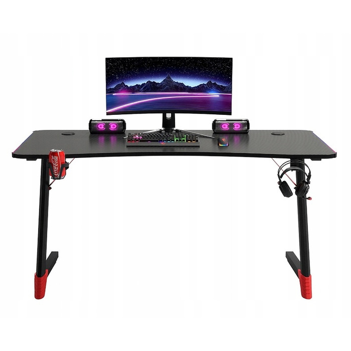 Ігровий комп'ютерний стіл з LED-підсвіткою, сучасний геймерський стіл, 140 см, чорний
