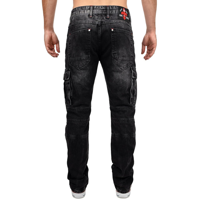 Чоловічі джинси Cipo & Baxx в стилі байкер – Regular Fit або Slim Fit | Чорний денім з потертостями, декоративними швами, блискавками та кишенями | Стильні повсякденні джинси з деніму (31W / 32L)