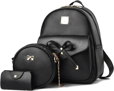 Жіночий рюкзак з PU шкіри: стильний, для подорожей, школи, роботи. Набір чорного кольору