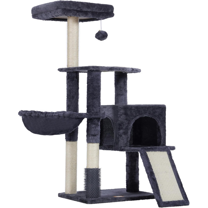 Котячий будиночок Heybly з котячою щіткою, котячий будиночок для домашніх котів з оббитою лежаком з плюшу, котячий когтетоп з кошиком, когтеточкою та когтетопом, сірий HCT005SG