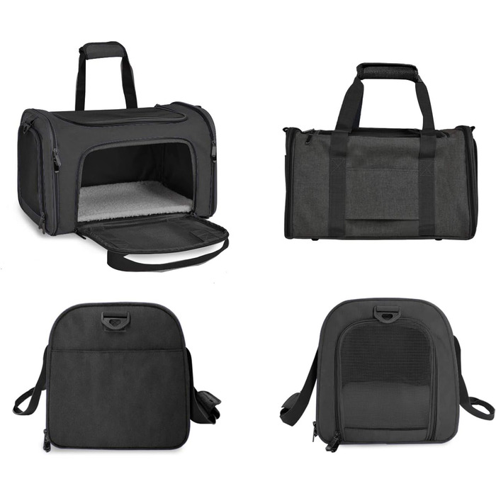 Транспортна сумка для кота та собаки, складана переноска для домашніх тварин середнього розміру (51x33x33 см, чорна)