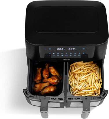 Фритюрниця Linsar з подвійною зоною та двома кошиками, 8л, з сенсорним екраном, 9 режимів, Dual Cook, чорний