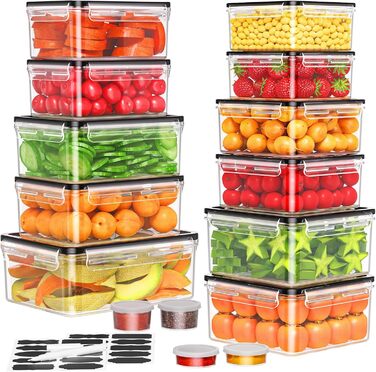 Набір контейнерів для зберігання продуктів з кришкою, 30 шт. (15 контейнерів + 15 кришок), набір харчових контейнерів, не протікають, BPA-free, для Meal Prep