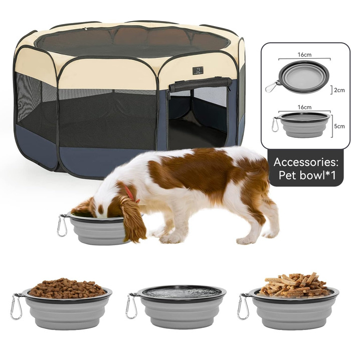 Клітка-вигул для цуценят та котів 4 Pet, складана, для дому та вулиці, з мискою, блакитно-біла