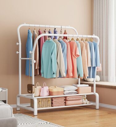 Вішалка для одягу металева подвійна з гачками та полицею для взуття, біла - Stabil