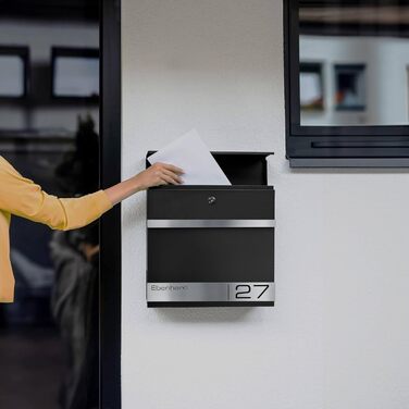 Поштова скринька Metzler Premium Stencil Anthrazit з газетницею та табличкою для імені - настінна, нержавіюча сталь V2A з порошковим покриттям RAL 7016