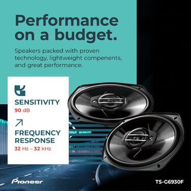 Автомобільна акустика Pioneer TS-G6930F 6x9 дюймів, 3-смугові коаксіальні динаміки, 400 Вт, комплект 2 шт., потужний звук, глибина монтажу 70 мм, з решіткою