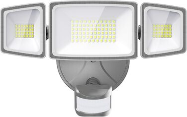 Onforu LED Floodlights with Motion Sensor Outdoor 55W, 5000 LM LED Floodlight, Outdoor Spotlight with Adjustable 3 Heads, 6500 K Cool White Spotlight, IP65 Waterproof Floodlight for Garage, Garden, Yard (Gray)