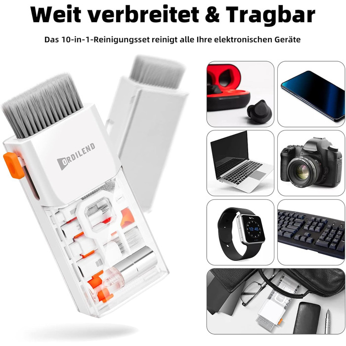 Набір для чищення клавіатури та гаджетів Ordilend: щітка, спрей, для ноутбука, телефону, планшета, ПК, монітора, камери