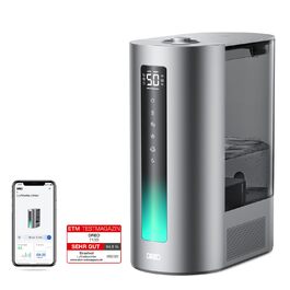 Зволожувач повітря Dreo 6л Smart для великих кімнат, теплий/холодний пар, 60 год роботи, сенсор вологості, аромадифузор, сумісний з Alexa, сріблястий