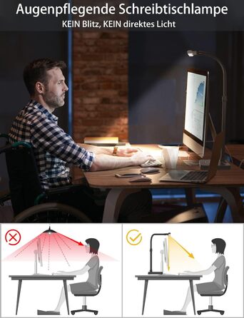 Tantu Adjustable LED Desk Lamp with Dual Heads - 24W, 80cm, 5 Color & 5 Brightness Levels, Gooseneck & Base - Black Office Lamp