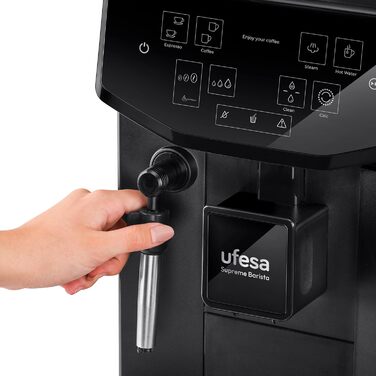 Ufesa Sienna Espresso Machine and Cappuccino Portafilter Machine with Milk Frother, 20 Bar Pressure, Digital Touch Panel, 1360W, for Ground Coffee or ESE Pads, 0.9L Water Tank, Silver (Superautomatic)