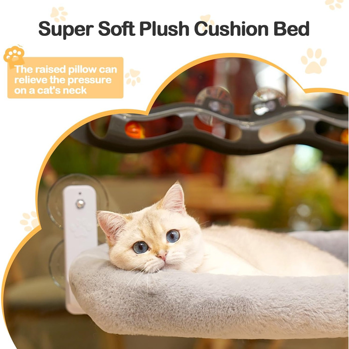 Кішка ліжко на стіл Odoland - 360° обертання та регулювання висоти, м'яка гамак для котів з 2 знімними чохлами, місце для сну для дому/офісу - підходить для цілорічного використання (сірий), для лежання на підвіконі