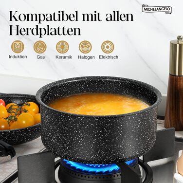 Набір сковорідок Michelangelo (20/24/28 см) з знімним ручками, індукційне дно, антипригарне покриття з мармуру, до 240°C, чорний (5-ти частинний)