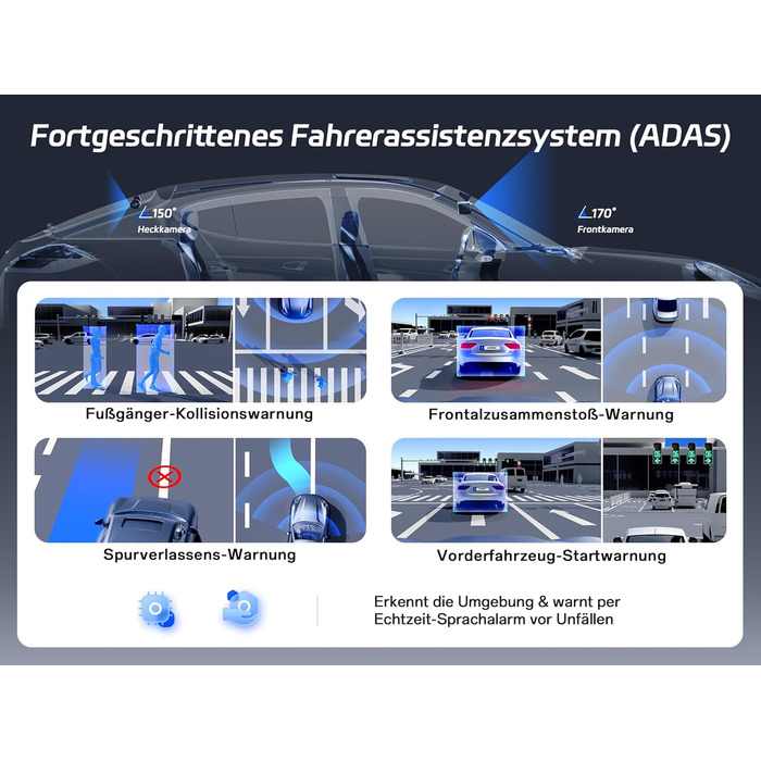 Автомобільний відеореєстратор Pelsee 4K Dashcam (передній та задній) з сенсором STARVIS 2, 3.39'' IPS дисплеєм, 24Гн паркуванням, 5.8GHz WiFi, HDR, WDR, ADAS, GPS та карткою пам'яті 64ГБ