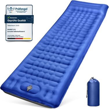 Isomatte Camping Mat - Self-Inflating Sleeping Pad, 12cm Thick, Compact, Waterproof Air Mattress with Foot Pump & Pillow, Anti-Ripstop Sleeping Mat for Hiking & Beach - Blue