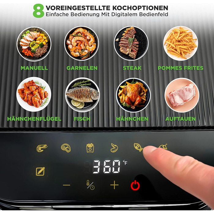 Фритюрниця NutriChef 5.5L біла – електрофритюрниця 8-в-1 з LED-дисплеєм. Готування без олії, циркуляція 360° для картоплі, курки, овочів та іншого.