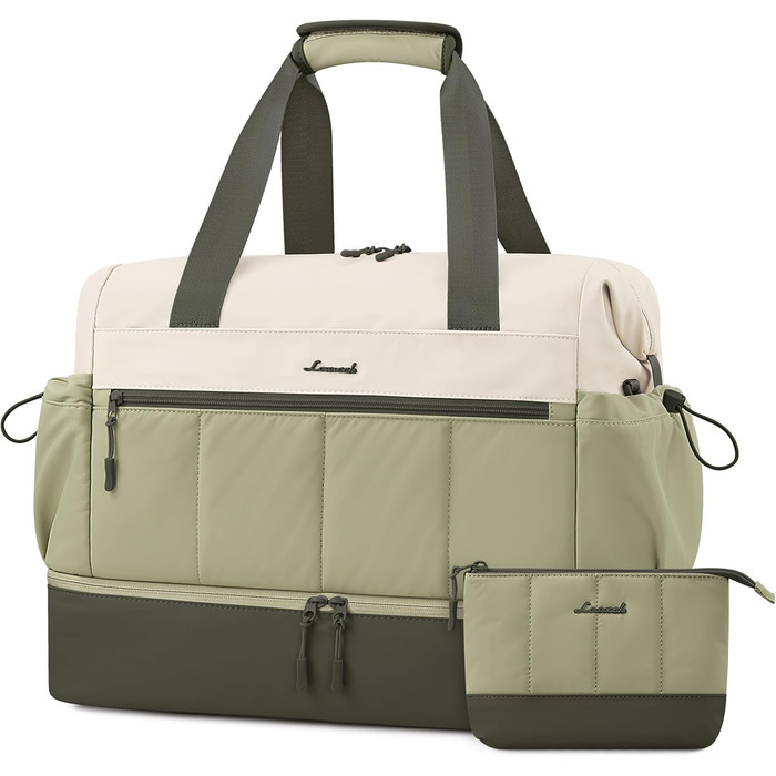 Сумка-валіза LOVEVOOK для жінок, легка, клінічна/лікарняна сумка, дорожня сумка-мішок, валіза ручної поклажі, спортивна сумка з відділенням для взуття (бежевий+світло-зелений+оливковий, M-30L)