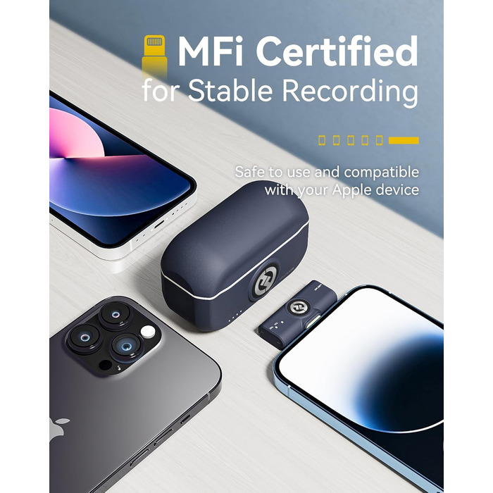 Hollyland Lark M2 бездротовий петличний мікрофон для iPhone 14 та старіших моделей, 300м радіус дії, Hi-Fi звук, шумозаглушення, 30 годин роботи, міні-мікрофон для Vlogging (2TX + Lightning RX + зарядний кейс) Lightning (2TX+1RX) Чорний