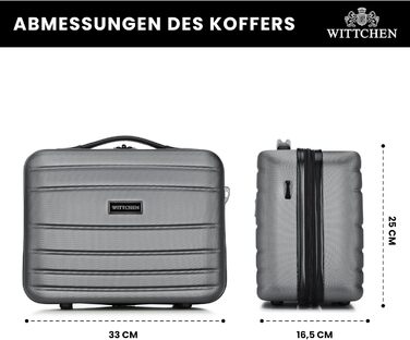 Валіза на колесах WITTCHEN Globe Line S з ABS-пластику, 4 колеса, кодовий замок, телескопічна ручка. Підходить для ручної поклажі Lufthansa, Eurowings, Ryanair, Condor, Discover Airlines. Колір: сірий.
