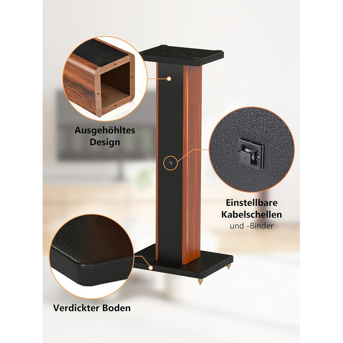 Стійки для колонок Holz Braun Schwarz, 70 см - Преміум підставки для домашнього кінотеатру та студії з прихованою проводкою