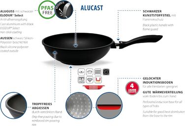 ELO Crepe Pan, 28 cm, ALUCAST: Pan made of energy-saving die-cast aluminum with non-stick coating, suitable for ceramic, gas, electric, and induction cooktops - dishwasher safe, color: black (28 cm NEW, wok pan)