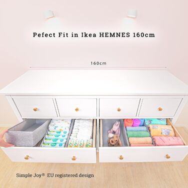 For IKEA dresser; THE ORIGINAL; perfect fit; Sturdy base; Drawer organization system for changing supplies, baby clothes, socks, underwear; 5-piece set (HEMNES DOUBLE FileFolding)
