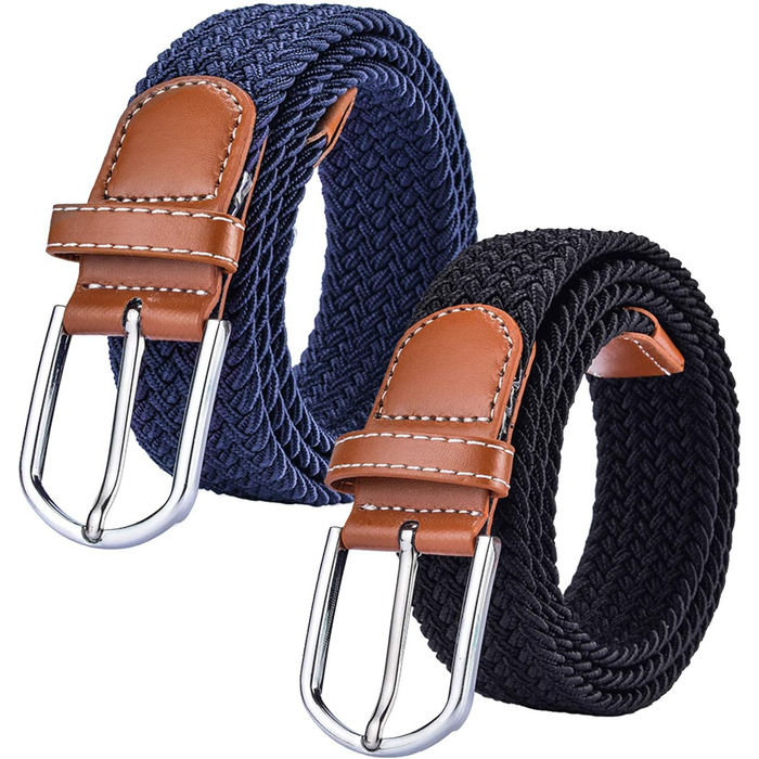 Жіночі еластичні ремені Chalier (2 шт.) - плетений стрейч-ремень, чорний та темно-синій, універсальний розмір. Також в кольорі темно-синій та білий