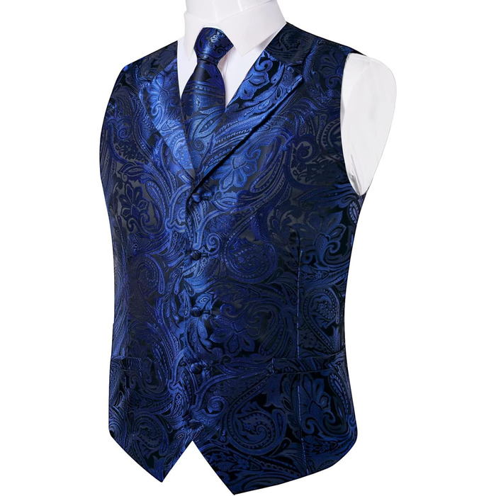 Костюмний комплект DiBanGu: жилет, краватка, хустинка, запонки, лапєль Pin (7 предметів) з паєчним візерунком, синій, XL