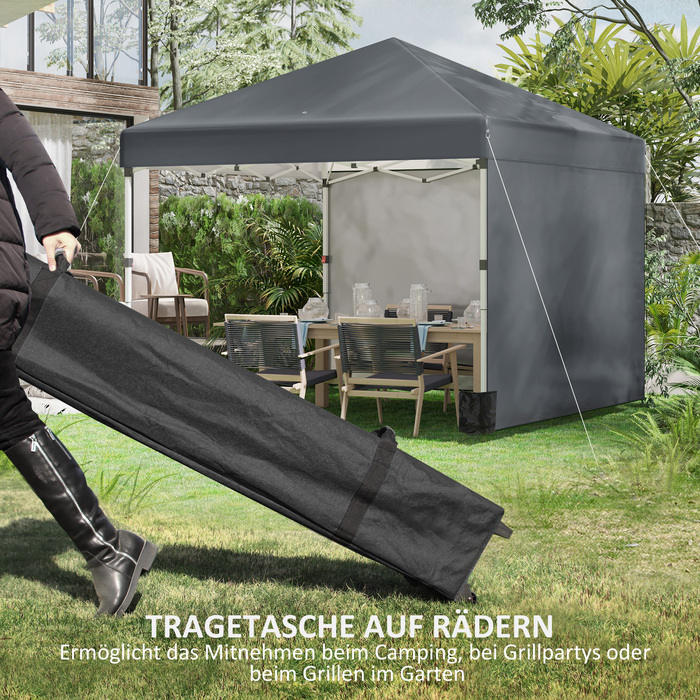 Outsunny Folding Gazebo 2.97 x 2.97 m with Side Walls, UV Protection Camping Tent, Party Tent with Sandbag, Steel Dark Gray for Garden & Terrace