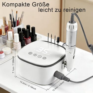Електричний фрезер для нігтів Nagelfräser 35000 об/хв з LED дисплеєм, 35W, для манікюру та педикюру, білий