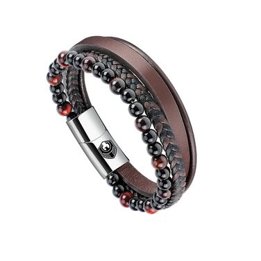 Чоловічий шкіряний браслет з магнітною застібкою Lederarmband, коричневий, 19.5 см + Подарункова коробка